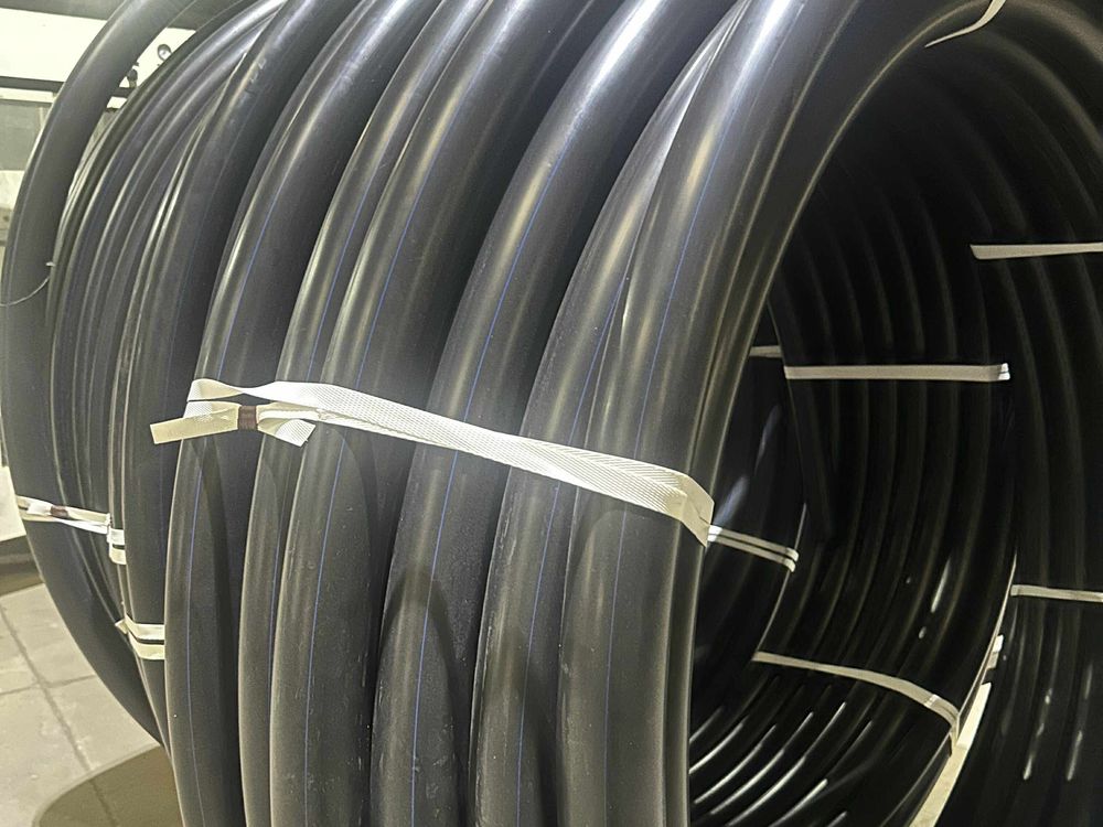 Coiled HDPE solid pipe close-up