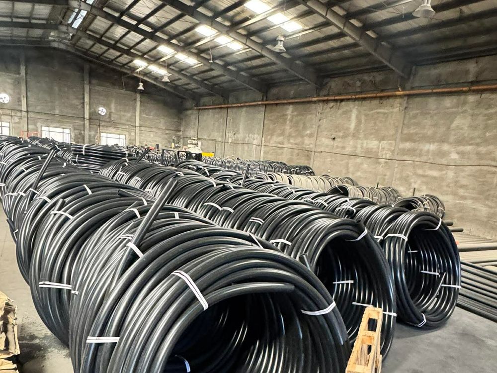 Warehouse stock of coiled HDPE solid pipe
